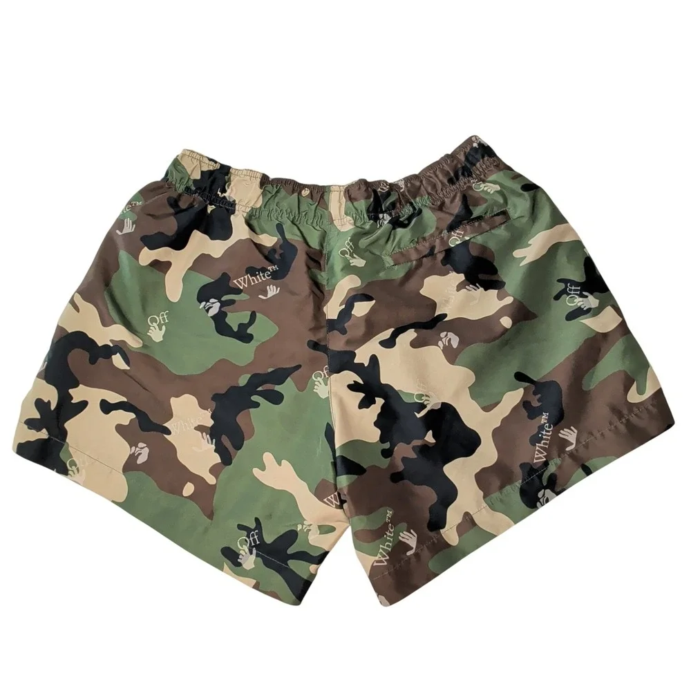Off-White SS21 Allover Camo Swim Shorts Men's M Camouflage Logo $300 Designer